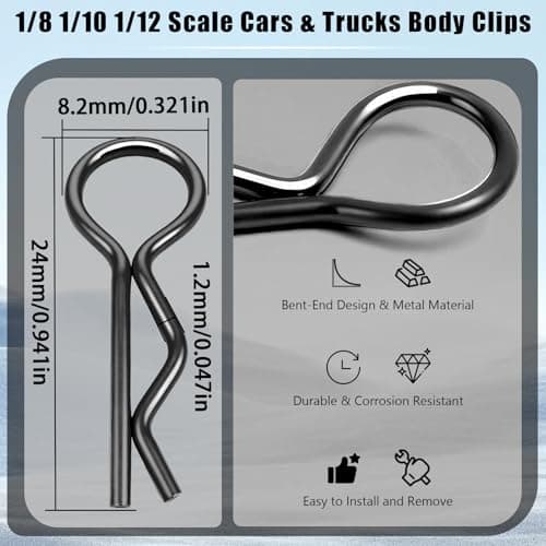 Universal 1.0mm RC Car Body Clips Retainer Pull Tabs Body Clips (10-Pack), Rubber and Metal Body Clips for Arrma 1/10 Granite/Senton Boost, Traxxas 1/12 1/14 1/16 Scale RC Crawler, Fixed Buckle(Black) - Thumbnail 2