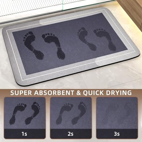 Mordem Large Bath Mat Rug, Rubber Non Slip Bath Mat Super Absorbent Quick Dry Bathroom Floor Mat Thin Bathroom Rugs Fit Under Door-Shower Rug for in Front of Bathtub Shower,Dark Gray, 23.6"x35.4" - Thumbnail 3