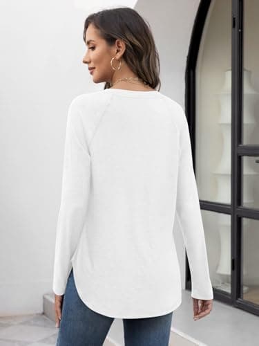 ATHMILE Long Sleeve Shirts for Women Casual Batwing T Shirt Round Neck Basic Loose Tunic Tops White - Thumbnail 3