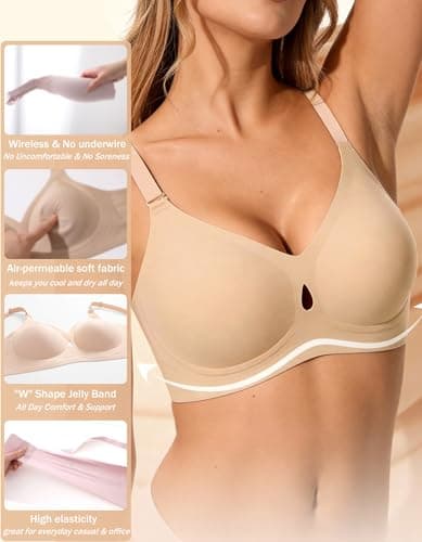 COOL CUTE Jelly Wireless Bras for Women Sexy Comfortable Bra Bralettes V Neck Multicolor Black White Nude Beige Pink Red Bras Matching - Thumbnail 3