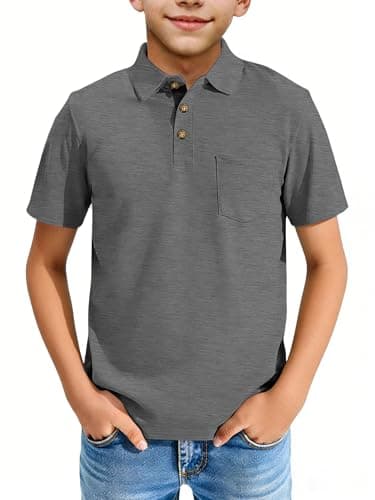 EPICGALA Boys Polo Shirts Short Sleeve School Uniform Breathable Summer Casual Golf Shirt with Pocket 13-14 Years Dark Grey - Image 1