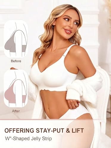 Avidlove Seamless Bras for Women No Underwire Bra Wireless Padded Bralette Support No Show Bras White L - Thumbnail 3
