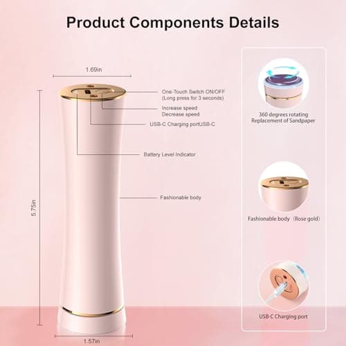 VISDOLL 2026 Upgraded Electric Foot Callus Remover, 3-Speed Ergonomic Rechargeable Pedicure Tool for Dry Skin, Cracked Heels, Dead Skin & Calluses, 20 Disposable Sandpaper Discs - Pink - Thumbnail 2