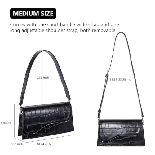 Telena Shoulder Bag for Women, Vegan Leather Women's Shoulder Purses Handbags with 2 Removable Strap Crossbody Bag Purses Crocodile Pattern Black - Thumbnail 4