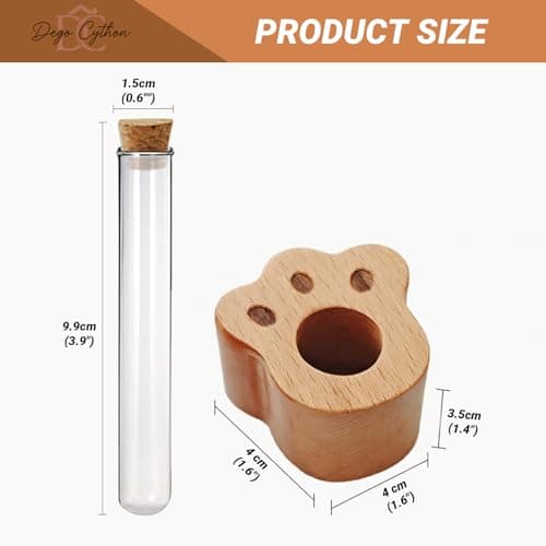 DegoCyhton Cat Whisker Holder, Wooden Clear Glass Jar, Sealed Cork Memorial Vase, Premium Cat Fur Keepsake, Desktop Display Decor Accent, Home Decor for Feline Owners, Thoughtful Pet Lover Gift - Thumbnail 2