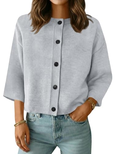 Saodimallsu Womens Short Sleeve Cardigan Sweaters Crew Neck Button Down Lightweight Casual Summer Knit Tops