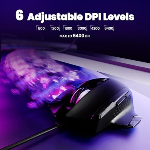 Wired Mouse for Gaming – USB Computer Mouse with 8 Programmable Buttons, 6 Adjustable DPI , Mechanical Switches, Rapid Fire & Sniper Buttons, Compatible with PC and Laptop – Black (Wicked Widow) - Thumbnail 2