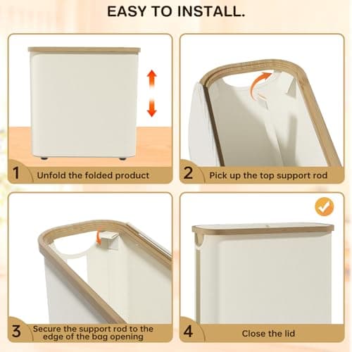 Toilet Paper Storage Basket with Lid and Handle, Foldable Toilet Paper Basket Organizer for Bathroom, Large Capacity Toilet Paper Holder with Storage for 12 Mega or 16 Regular Rolls, Beige - Thumbnail 4