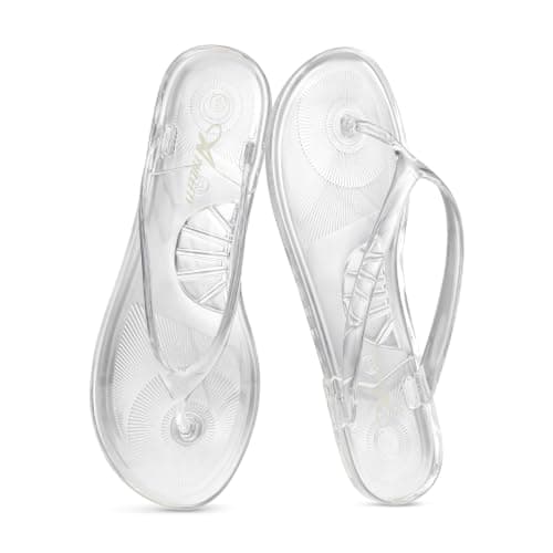 Athlefit Womens Flip Flops Jelly Clear Sandals Slip On Comfortable Summer Beach Casual Slides Thong Sandals Size 10 - Image 1
