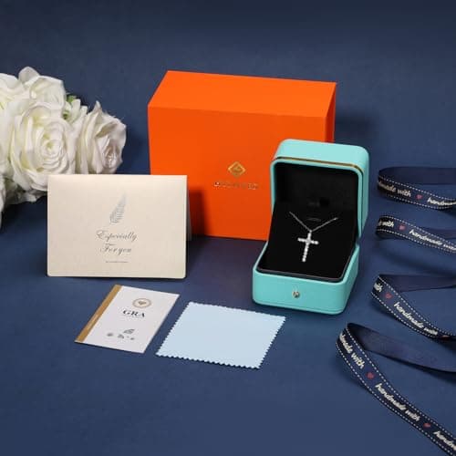 HYLYLEED Cross Necklace for Women,Moissanite Cross Pendant,925 Silver Necklaces D Color VVS1 Lab Created Diamond Religious Anniversary Birthday Gifts for Mom Wife Girlfriend Cross B-0.8CT - Thumbnail 5