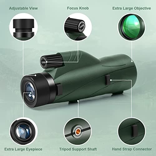 12x56 High Power Monocular Telescope for Adults | Comes with Smartphone Adapter Tripod Travel Bag | Bird Watching Hunting Hiking Camping Gift - Green - Thumbnail 4