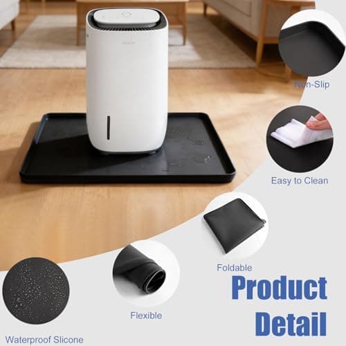 LTHCCOU Air Conditioner Drip Pan Waterproof Thick Portable AC Silicone Mat with Raised Edges 20''X20''X0.6 Non-Slip Under Humidifier Mini Fridge Mat for Floor Carpet Protect, Black - Thumbnail 6
