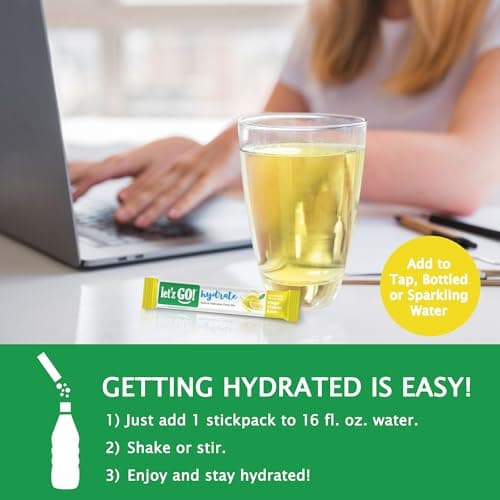 Let'z Go! Hydrate- Natural Hydration + Electrolyte Drink Mix- Hydration + Electrolytes + Antioxidant Powder Packets, Natural Flavors, Vitamins C + D | No Sugar | No Calories | (15 Count) Lemonade - Thumbnail 6