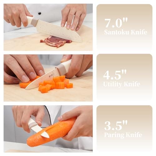 ZHANG XIAO QUAN Knife Set with White Block, High Carbon Stainless Steel Sharp Blades, Built-in Sharpener Kitchen Knife Block Set for Home Cooking - Thumbnail 6
