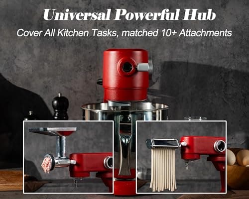 Kraftsman Stand Mixer Heavy Duty - All Metal Kitchen Standing Mixer 5.3 Quart with 4 Stainless Steel Attachments, DC Motor & Multifunctional Power Hub, 8-Speed & Timer, Lower Noise (Red) - Thumbnail 4