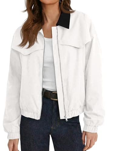 Tankaneo Womens Utility Barn Jackets Lightweight Zip Up Lapel Oversized Cropped Bomber Jackets Trendy Casual Short Coats - Image 1