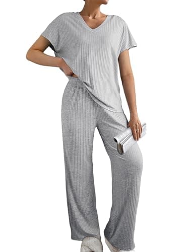 SHEWIN 2 piece Sets for Women Lounge Sets Short Sleeve Matching Set Women Clothing PJ Set Womens Pajamas 2026 Spring Outfits, Grey L - Image 1