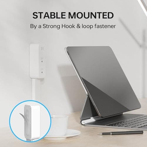 Electrical Outlet Extender Long Stick with 180° Swivel | Extends 23-35 in for Hard-to-Reach Places | 2 AC Outlets + 3 Ports (USB-C/USB-A) for Bed, Dorm, Office & Sofa - Thumbnail 4