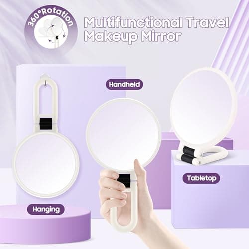 B Beauty Planet 40X Magnifying Mirror, Hand Mirror with Handle, Double Sided Hand Mirror with 40X/1X Magnification, Travel Essential Portable Foldable Makeup Mirror for Precision Makeup White - Thumbnail 5