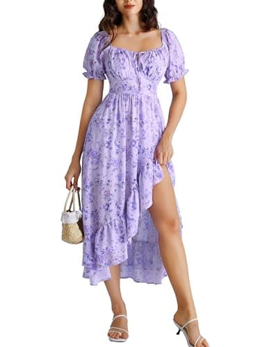 Cottagecore Corset Dress Off the Shoulder Summer 2026 Easter Floral Dresses for Women Purple S - Image 1