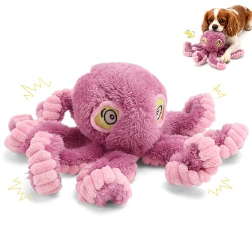 PETSWEET Squeaky Dog Toy for Puppy Teething, Plush Octopus Dog Toy, Puppy Chewing Toy, Soft Stuffed Chew Toys for Small Dogs Training and Keep Them Busy, Pink