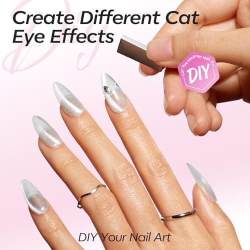 modelones Silver Cat Eye Gel Nail Polish Kit Jelly Pink White Sheer Nude French Gel Polish Set, Magnet Tools Pearl Chrome Powder Flatback Rhinestones Pearls, 4 Colors Gel Mini Salon Gift for Women - Thumbnail 2