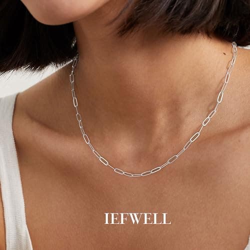 IEFWELL Silver Chain Necklace for Women - 3.5mm Sterling Silver Paperclip Chain Necklace, 18 inches Sturdy Hypoallergenic Chains, Jewelry Gifts for Her Men - Thumbnail 3