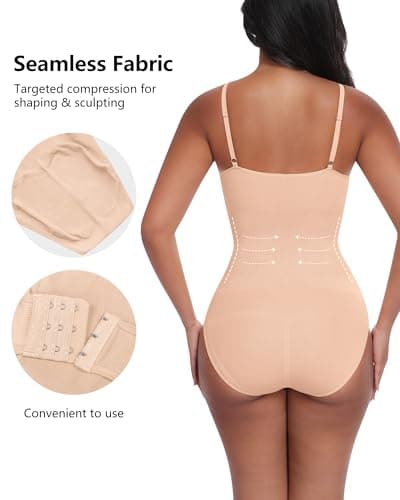 Xcutting Women's Shapewear Bodysuit Tummy Control Seamless Body Shaper Smooths & Lifts Waist Shaping Comfortable Everyday Wear Jumpsuit (Beige Brief, Medium) - Thumbnail 2