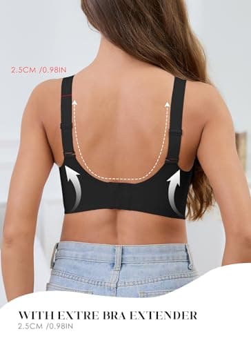 POSESHE Womens Wireless Bras V Mesh Comfortable Bralette Supportive Tshirt No Underwire Seamless Push Up Everyday Bra Black - Thumbnail 6