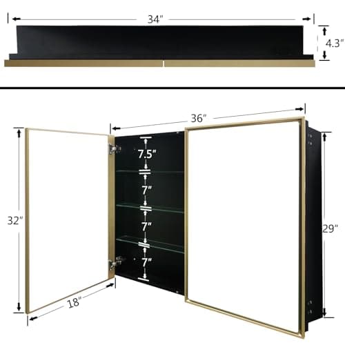 FOMAYKO Medicine Cabinet with Aluminum Framed Mirror,36"x32" Surface Mount or Recessed Mount Bathroom Vanity Mirror,Single Door Bathroom Mirror with Storage Cabinet - Thumbnail 2