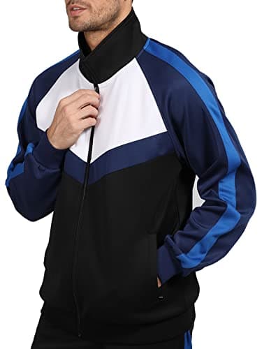 Sun Lorence Tracksuits for Men Set 2 Pcs with Full-Zip Breathable Stretchy Jogging Sports Clothing Suits Black Blue X-Large - Thumbnail 4