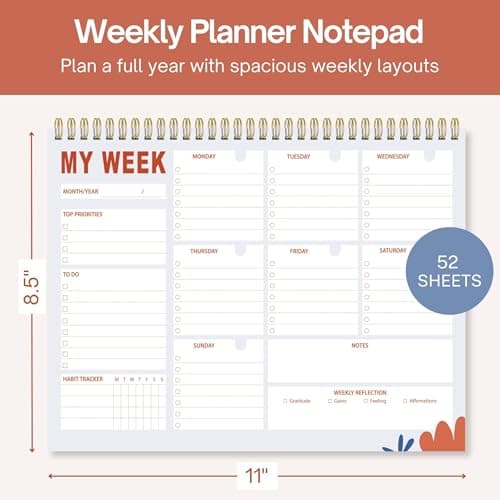 Weekly Planner Notepad 8.5x11 Inches – 52 Weeks Undated Dashboard Desk Pad for To-Do List, Schedule & Notes – Productivity Planner for Work, School, Home & Busy Professionals (Colorful Smiles) - Thumbnail 2