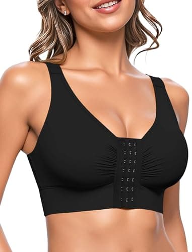 Easybunny Post Surgery Bra Front Closure Compression Bras Wireless Mastectomy Bra with Adjustable Straps Black 3XL - Image 1