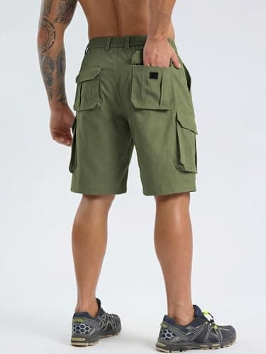 TRFIC Mens Cargo Shorts Casual Sweat Shorts with Button Drawstring Multi Pockets for Work Hiking Outdoor - Thumbnail 4