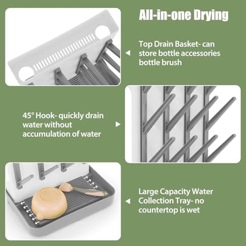 Flysich Baby Bottle Drying Rack, 2PCS Space Saving Baby Bottle Organizer for Countertop, Vertical Bottle Dryer Holder with Brushes Holder, Large Bottle Storage Holder 12 Bottles & Baby Accessories - Thumbnail 4