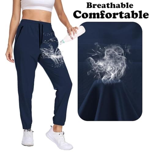 Womens Hiking Pants Waterproof Lightweight Quick Dry Sweatpants Joggers Elastic Waist Drawstring UPF50+ Cargo Work Casual Athletic Travel Navy Blue XXL - Thumbnail 6