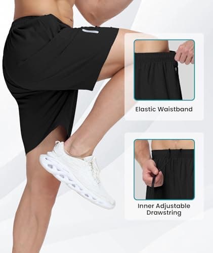UUMIAER Mens Athletic Gym Shorts 7" Utra-Light Quick Dry Running Workout Basketball Shorts with Zipper Pockets Sports Tennis Black - Thumbnail 5