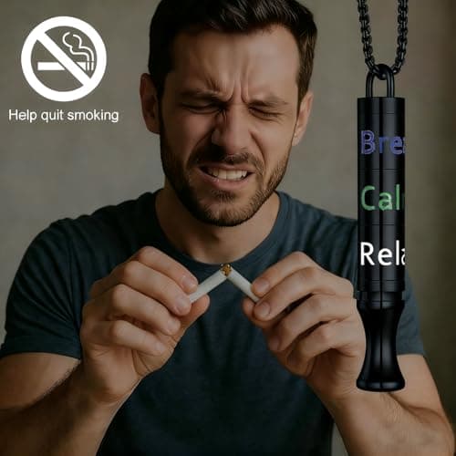 Fidget Necklace with Spinning Calm, Breathe, Relax Charms - Sensory Anxiety Relief & Deep Breathing Aid Stainless Steel Necklaces for Women Men (Black) - Thumbnail 2