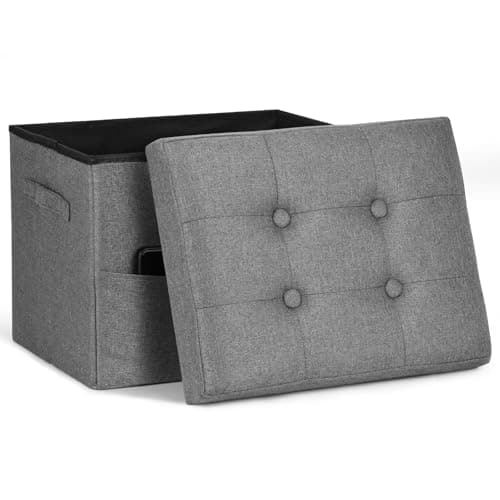 FaiPue Storage Ottoman. Foot Rest Stool with Thicker Foam Padded Seat. Linen Footstool Storage Bench, 350 lbs Folding Bench Small Ottoman for Living Room, Bedroom, Coffee Table. 17x13x13in, Dark Gray - Image 1