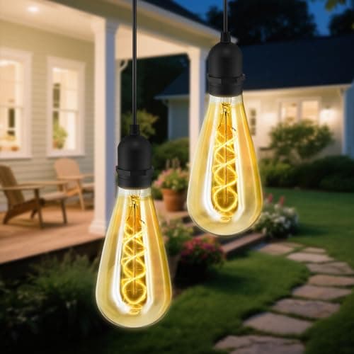 Solar Hanging Lantern Outdoor 2 Pack – Amber Glass Edison Bulb, Waterproof Hanging Solar Lights, Auto On/Off Warm White Decorative Lanterns for Patio, Garden, Yard, Porch, Tree - Image 1