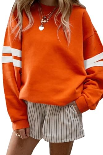 KevaMolly Women Varsity Striped Drop Shoulder Sweatshirt Orange XXL