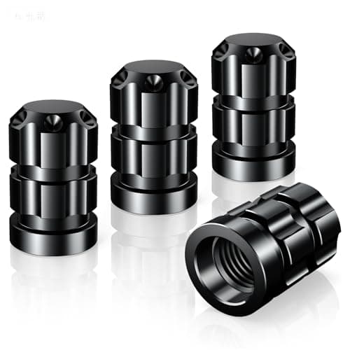 QUARKACE Universal Tire Valve Stem Caps, 4 Pack Anti-Corrosion Aluminum Alloy Valve Covers, Metal Tire Air Caps with Rubber O-Ring Seal for Cars Trucks SUVs Motorcycles Bikes, Black - Image 1
