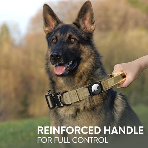 Jumpress Heavy Duty Tactical Dog Collar with Airtag Holder, 1.5’’ Wide Large Dog Collar with Comfortable Handle, Durable Airtag Dog Collar for Large Dogs (Brown,Neck 20-24’’) - Thumbnail 4