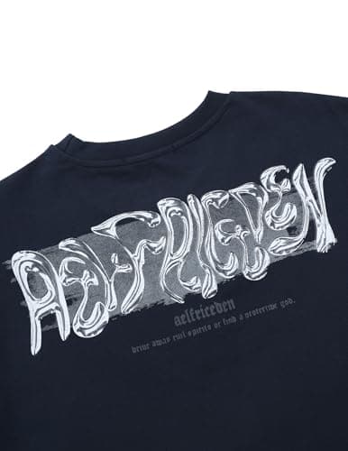 Aelfric Eden Metalic Graphic Tees Men Y2k Oversized T Shirts Women Vintage Tees Unisex Summer Tops Navy Blue X-Small - Thumbnail 4