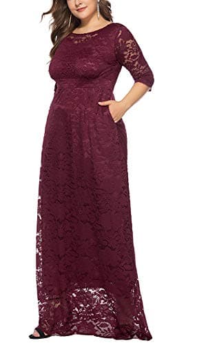 Eternatastic Womens Floral Lace 2/3 Sleeves Maxi Dress Evening Party Long Dress 4XL Dred - Thumbnail 4