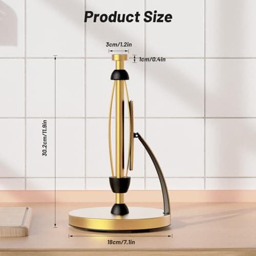 VEHHE Gold Paper Towel Holder Countertop, Spring Activated Arm, Damping - Thumbnail 4