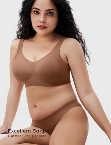 No Underwire Bras for Women,Comfortable Seamless Push Up Full Coverage Supportive Bralettes Chocolate - Thumbnail 3