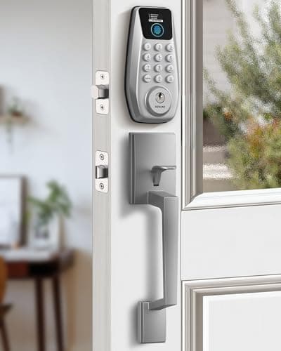 DESLOC C110 Keyless Entry Door Lock with Handle Set&Display (Smart Screen), Fingerprint Door Locks, Keypad Deadbolt, Auto-Lock, Backlit Keys, Passage Mode, IP54 Waterproof - Image 1