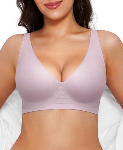 Wireless Push Up Bra Seamless Bras for Women Comfortable No Underwire Comfy Supportive Bralettes Deep V Tshirt Bra Purple - Image 1