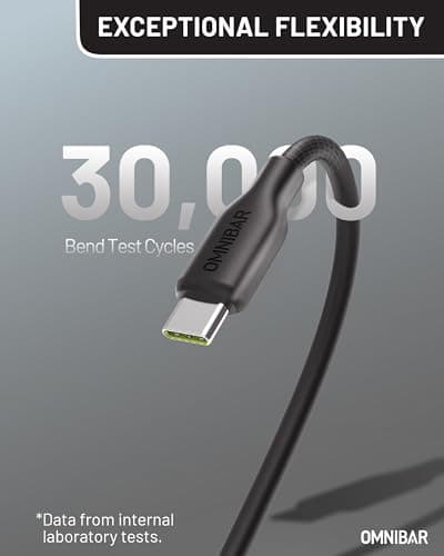 Omnibar Soft Silicone USB A to USB C Cable (6FT, Black), Tangle-Free Type C Charger Fast Charging Cord for iPhone 17 16 15 Pro Max, Samsung Galaxy S26 S25, Pixel 10, iPad, PS5, Xbox, Car CarPlay Cable - Thumbnail 3